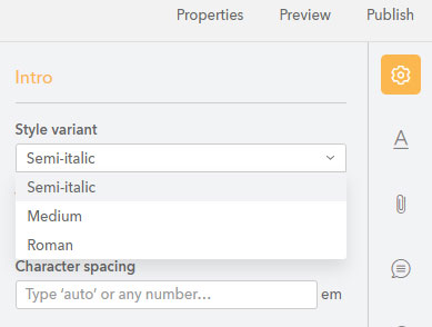 Style variant options in the Properties panel for a component