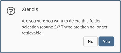 A message appears asking to confirm the action when deleting a folder