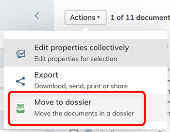 The Move to dossier option in the Action menu of a document