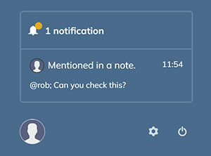 A notification appears on the Dashboard when you are tagged in a note