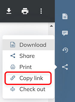 The Copy link option in the Share options menu of a document