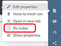 The Re-index option in the Document menu