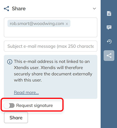 The Request signature option in the Share panel