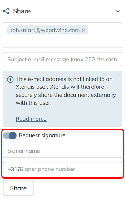 The fields when Request signature is enabled