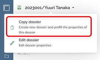 The Copy dossier option in the dossier menu