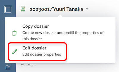 The Edit dossier option in the action menu of a dossier