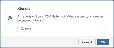 The dialog for choosing the separator to use in the CSV file for a folder report