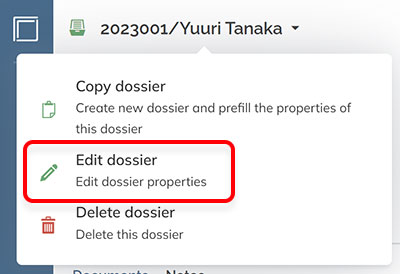The Edit dossier option in the dossier menu