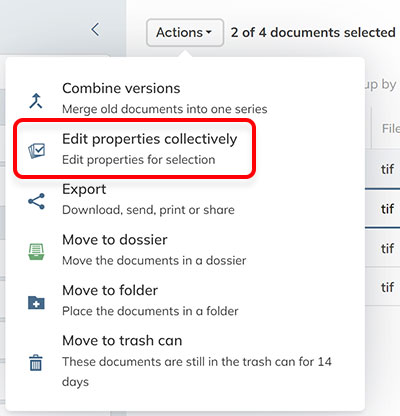 The Edit properties collectively option in the action menu