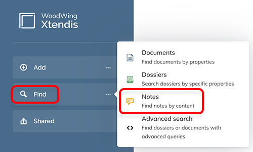 The options on the Dashboard for finding notes