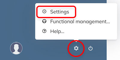 The Settings icon and menu option on the Dashboard