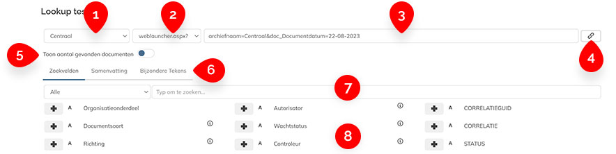 De componenten van de Lookup tester pagina