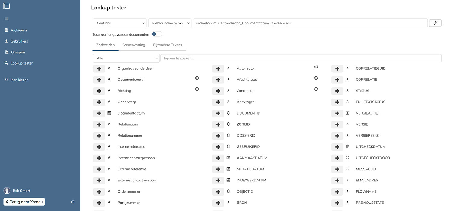 De Lookup tester pagina