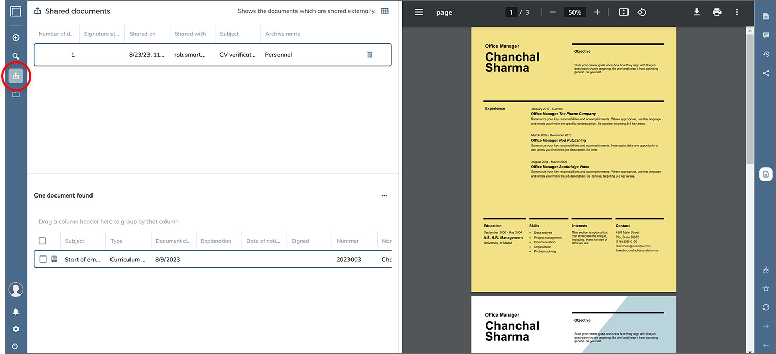 The Shared documents page