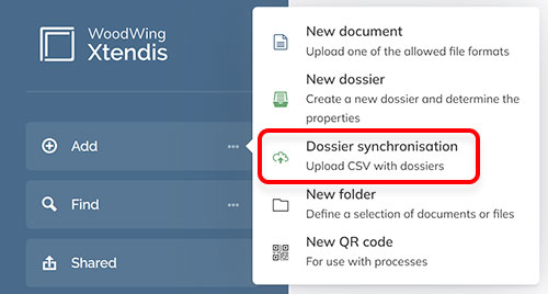 The Dossier synchronization option in the Add menu