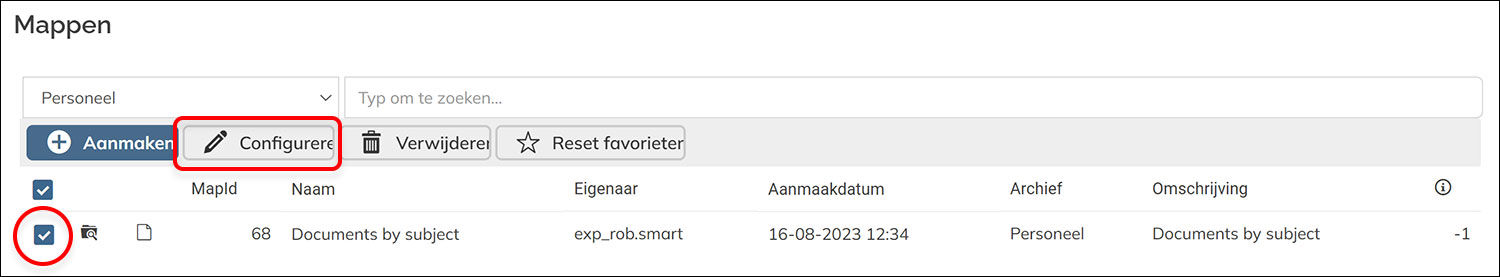 De opties selecteren voor het bewerken van een map