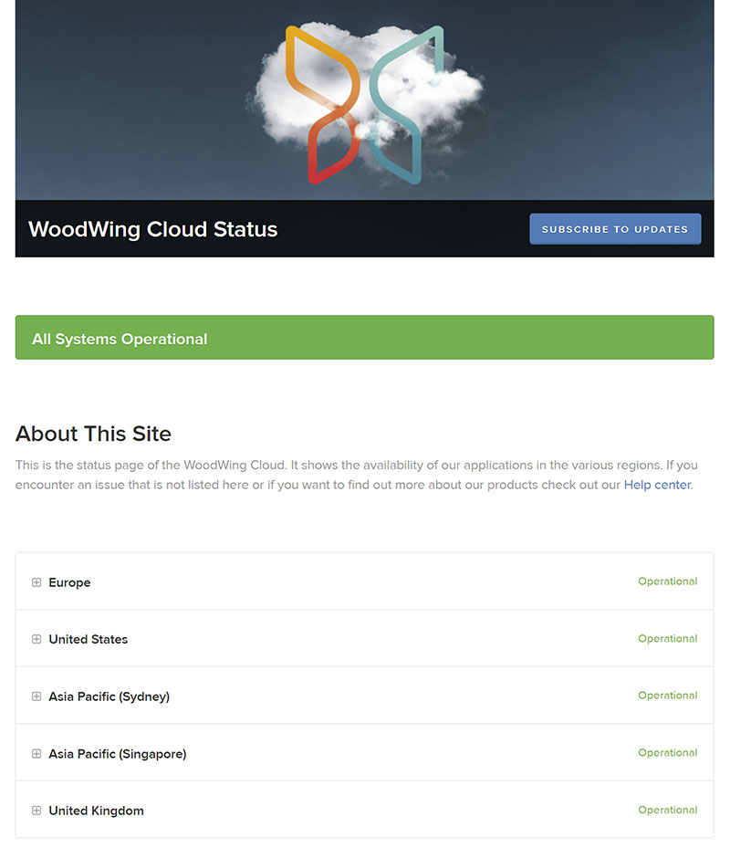 The status of Swivle is shown on the WoodWing Cloud Status page
