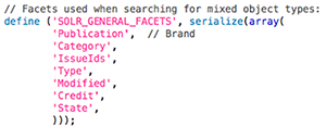 The General Facets option in the config_solr.php file