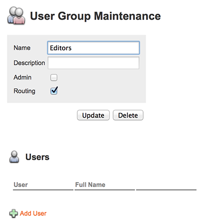 The Users section on the User Group page