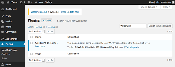 The WoodWingplugin installed in WordPress