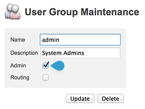 The Admin option on the User Group Maintenance page