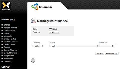 The Routing Maintenance page