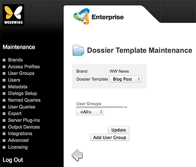 The Dossier Template Maintenance page