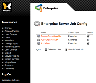 The Enterprise Server Job Config page