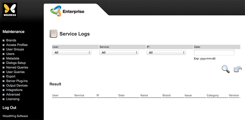 The Service Logs page