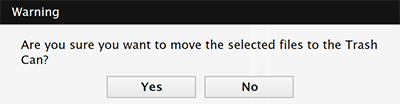 Confirmation message for moving a file to the Trash Can