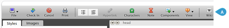 A custom butto added to the toolbar of the text editor