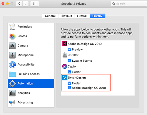 The MacOS Privacy settings