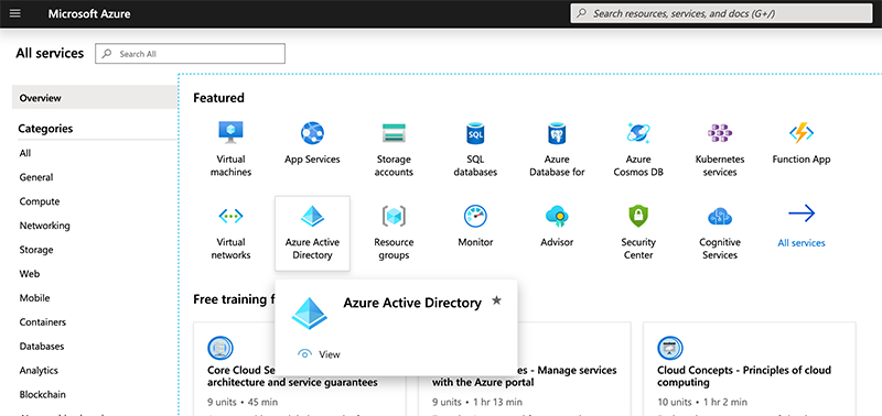 Choosing Azure Active Directory.