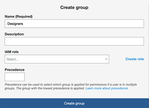 Creating a user group.