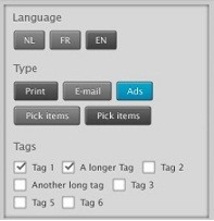 The Facets UI:  language, type and tags