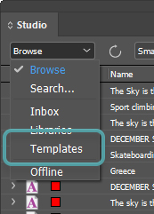 The Templates option in the Search menu.