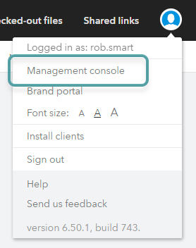 The Management Console option in the Avatar menu.