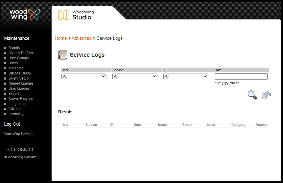 The Service Logs page