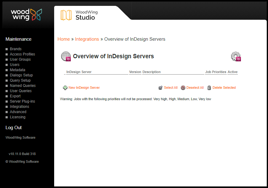 The Overview of InDesign Servers page