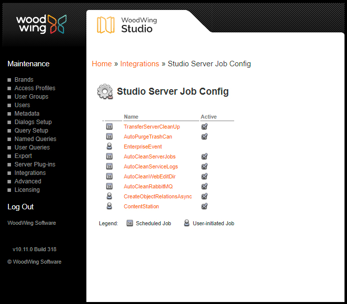 The Studio Server Job Config page