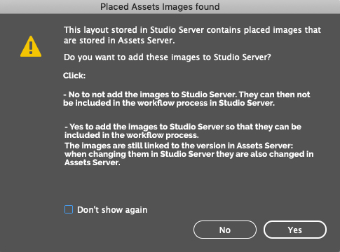 When placed Assets images are found, a dialog appears