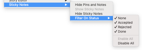 The filter for filtering Sticky Notes on status