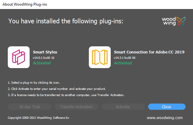 The About WoodWing Plug-ins screen for Smart Connection 14.3.1